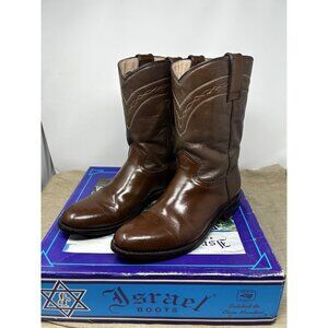 Israel Chameleon Cafe Brown Oval Cowboy Boots Men’s Size 8.5